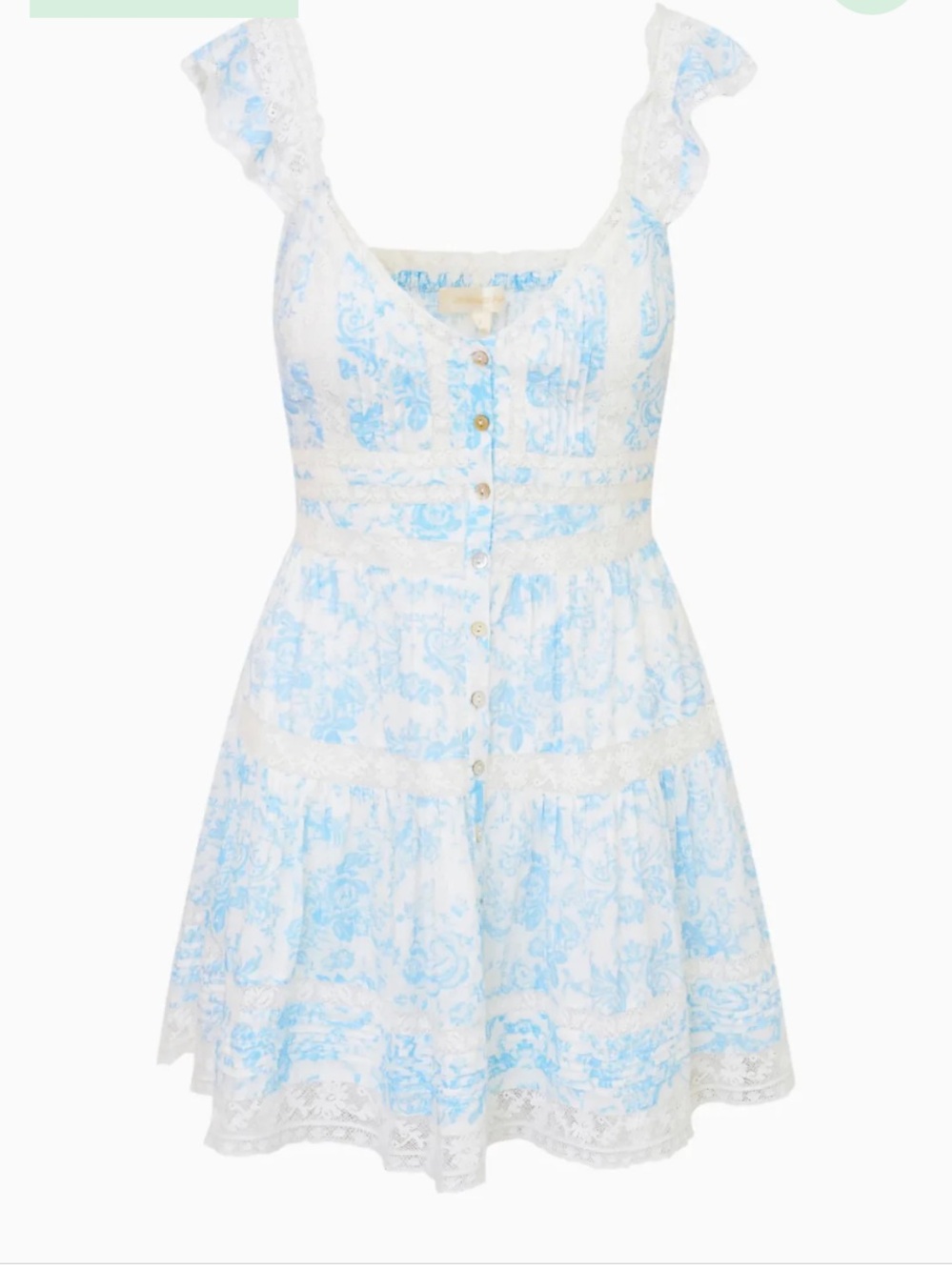 LoveShackFancy White and Light Blue Floral Mini Dress